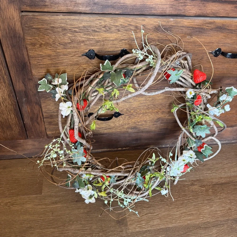 Strawberry Floral Summer Whicker Wood Wreath 18”